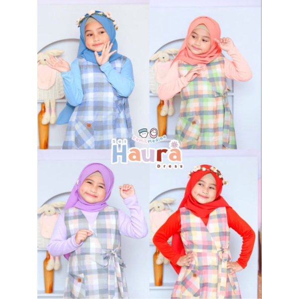 set haura dress,dress overall kotak kotak ,gamis kotak kotak ,gamis haura ,dress haura by kamil medi