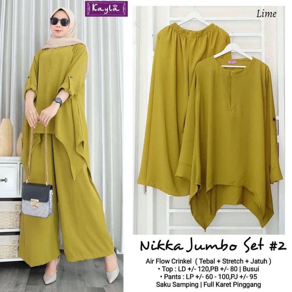 BISA COD TERBARU NIKKA JUMBO SET BAHAN CRINGKEL FASHION MUSLIM BAHAN KATUN RAYON LD 120