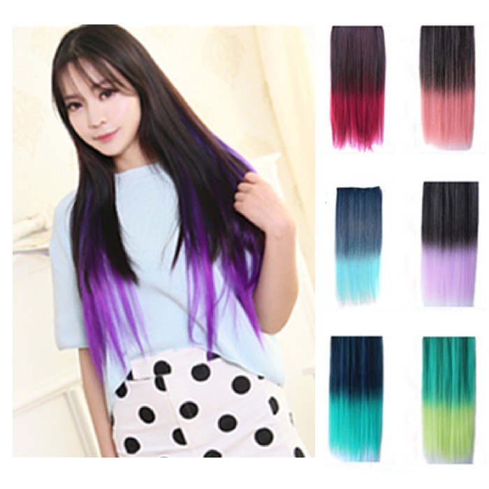 HWLG half wig lurus gradasi hitam big layer ombre hair clip hair clip extension