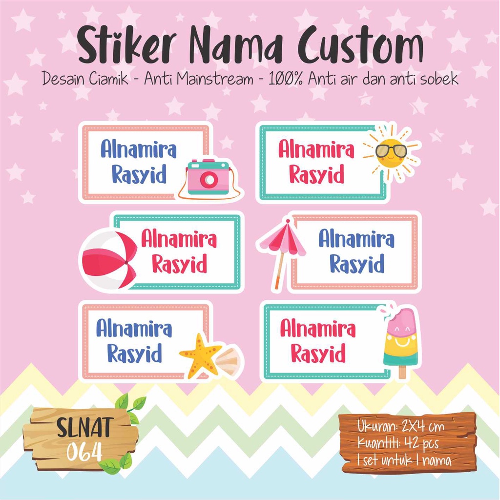 

sticker label nama anak kartun cute lucu SLNAT 064