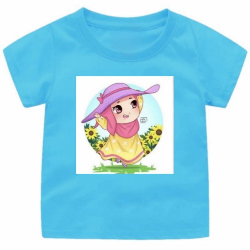 Baju kaos anak cewek viral 1-12Tahun motif hijab topi/pakaian anak perempuan kekinian