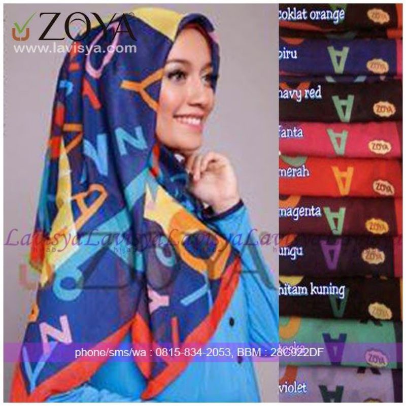 Jilbab SegiEmpat Zoya motif alfabet