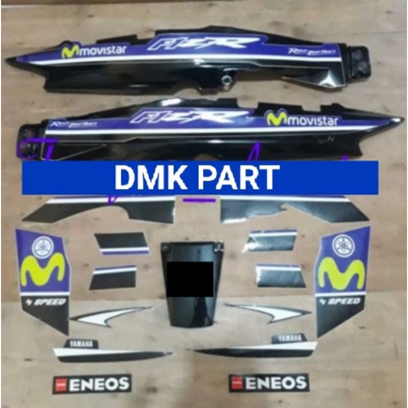 Cover Body Yamaha Fiz R Hitam Set Striping Movistar Biru