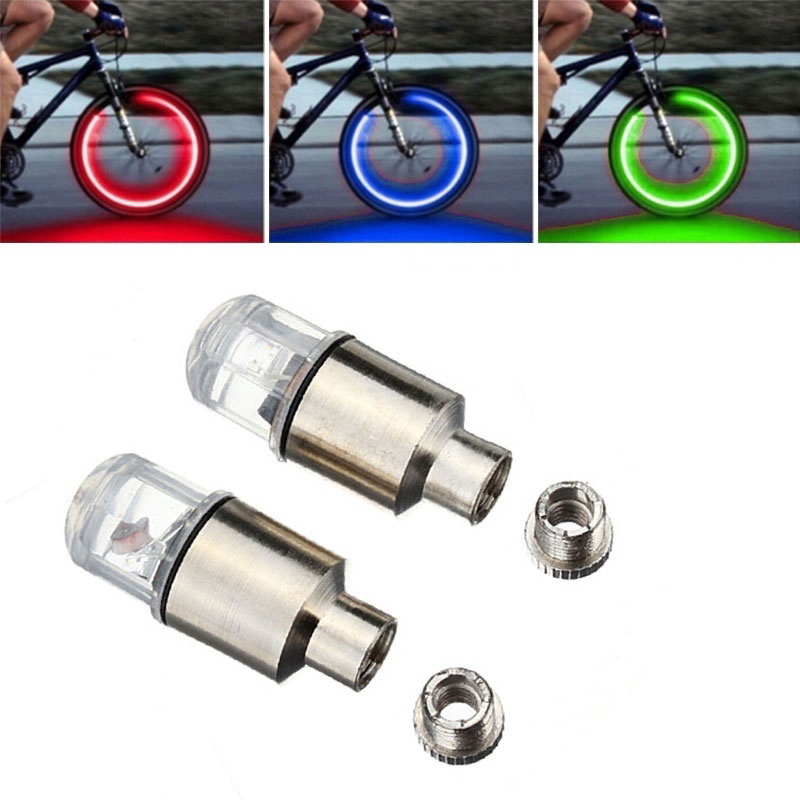 2pcs Tutup Pentil Ban Sepeda / Mobil Dengan Lampu Neon Led Anti Air / Debu