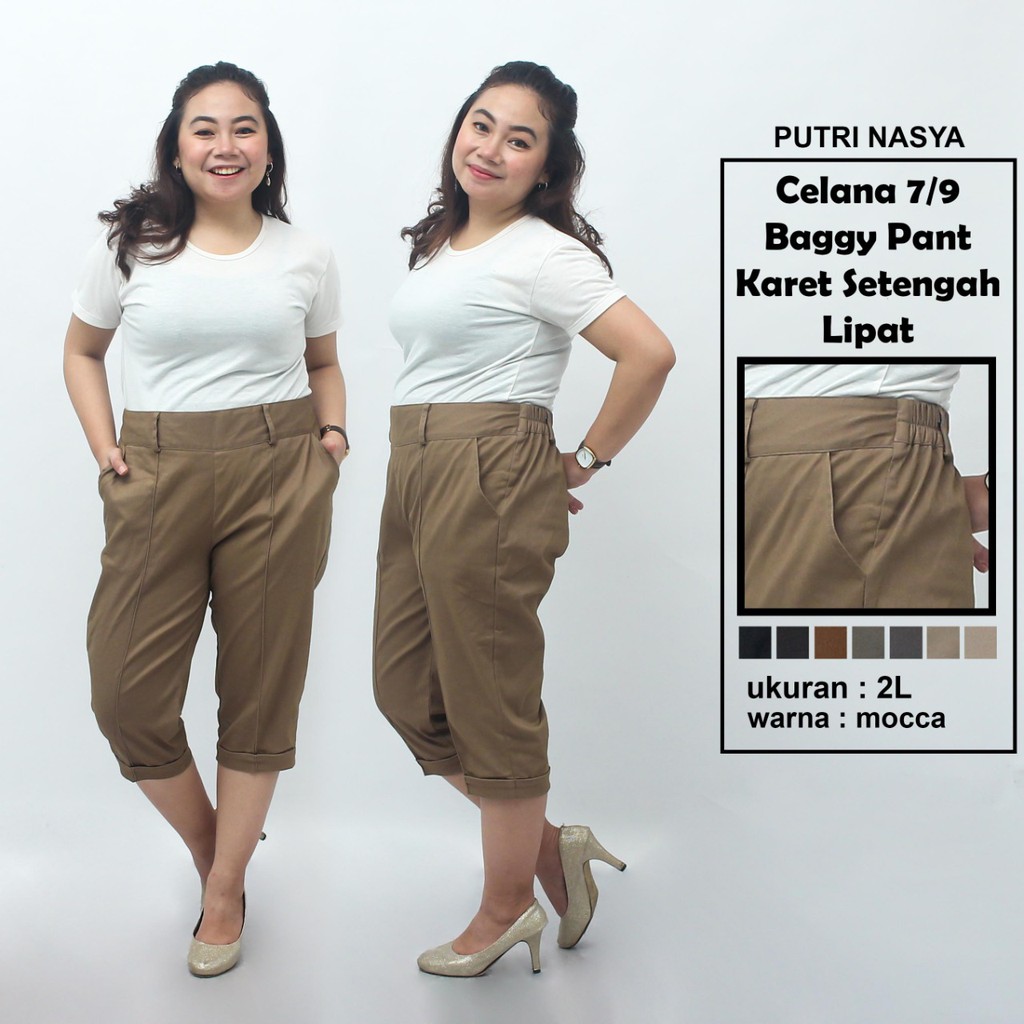 Celana 7/9 jumbo / baggy pant jumbo / celana pendek jumbo 8L-6L-5L-4L-2L-XL-S fit to L / karet melar