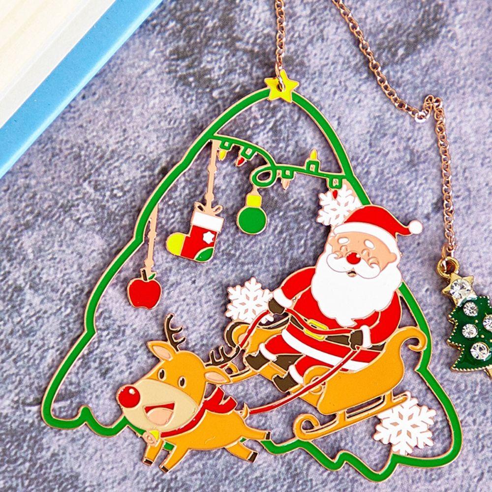 [Elegan] Bookmark Natal Wanita Hidup Hadiah Keluarga Membaca Buku Santa Claus Logam Rumbai Liontin