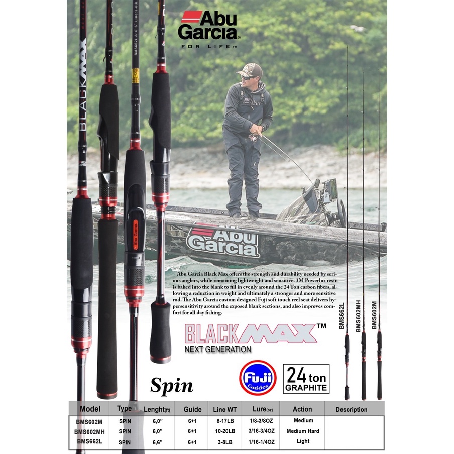 Joran Pancing ABU GARCIA Blackmax Spin Next Generation Ring Full Fuji Carbon 24 Ton Graphite Baitcas