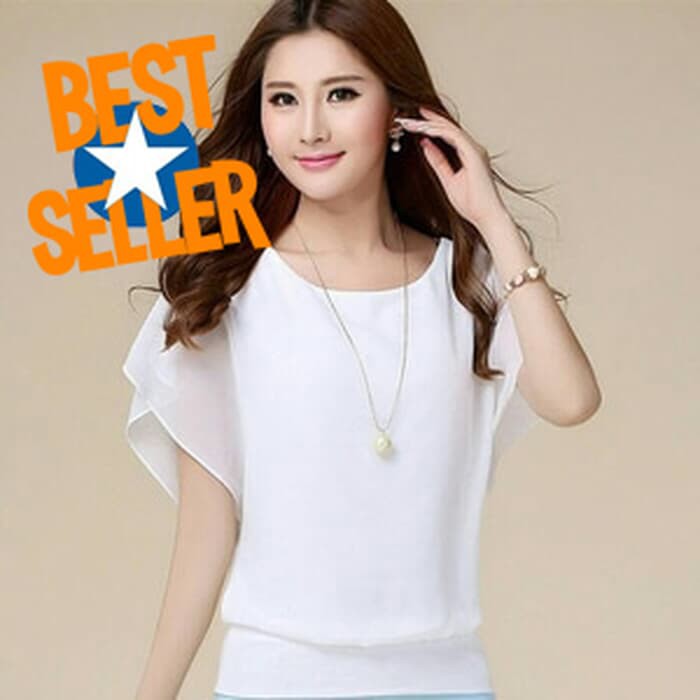 Blus Sifon Korea Wing Blouse Baju Atasan Wanita Cewek Cantik Simple