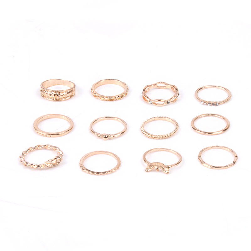 [Bayar Di Tempat] 12pcs / Set Cincin Gaya Vintage Untuk Wanita