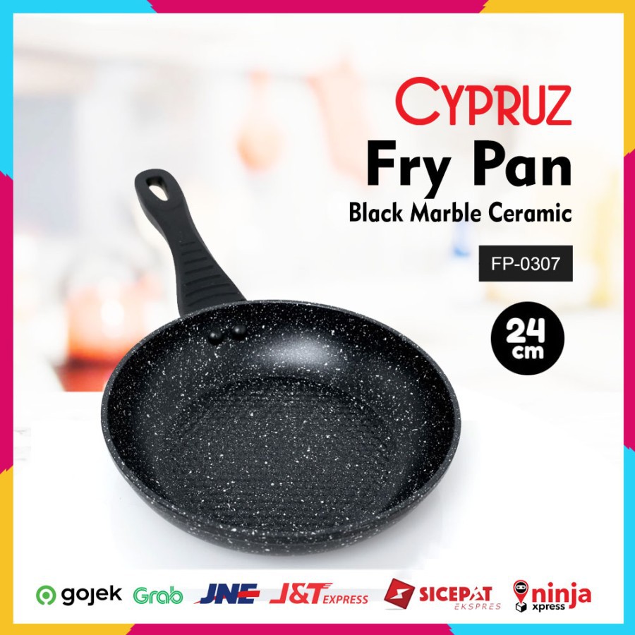 Wajan Cypruz FP0307 Fry Pan Black Marble Ceramic 24cm Anti Gores