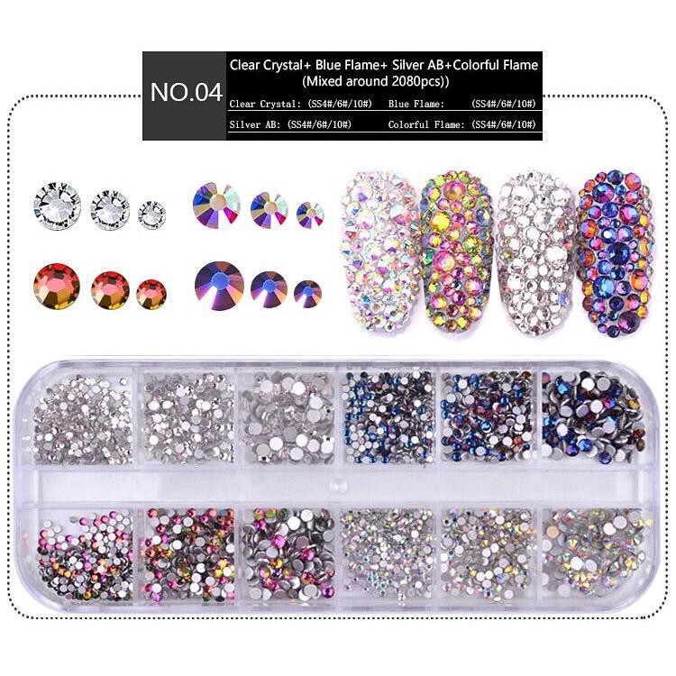 Bling 2mm Warna Campuran Nail Art Tips Acrylic Manicure Nails + Case