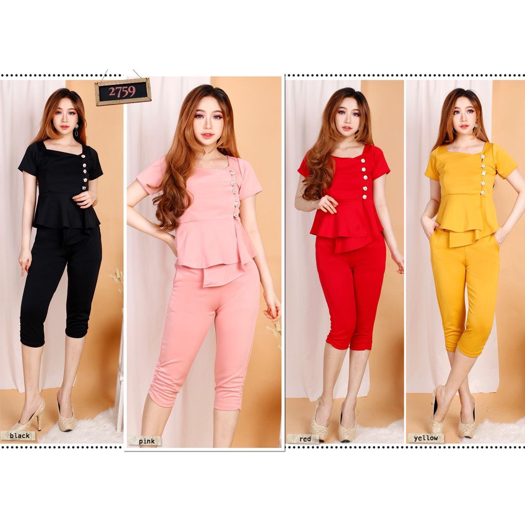 Kathryn collection #021, stelan peplum button celana 7/8 tgn pdk bahan scuba import premium