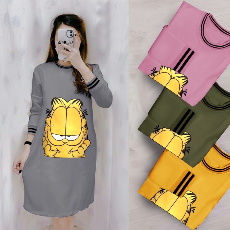 TUNIK GARFIELD LONG TUNIC MURAH RIB MANSET TANGAN DAN LEHER KANTONG KIRI DAN KANAN (COD)