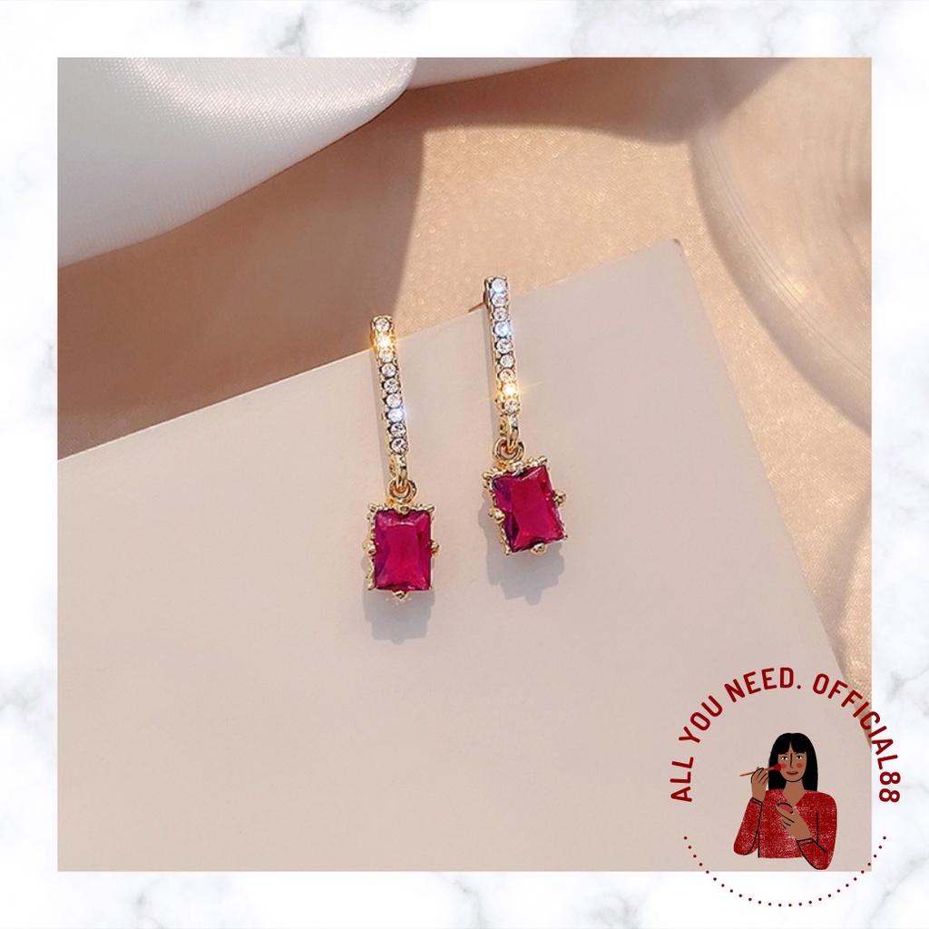 ✿AYN✿ Anting Tusuk Model Kristal K02 Geometri Gaya Retro Korea Elegan untuk Wanita fashion