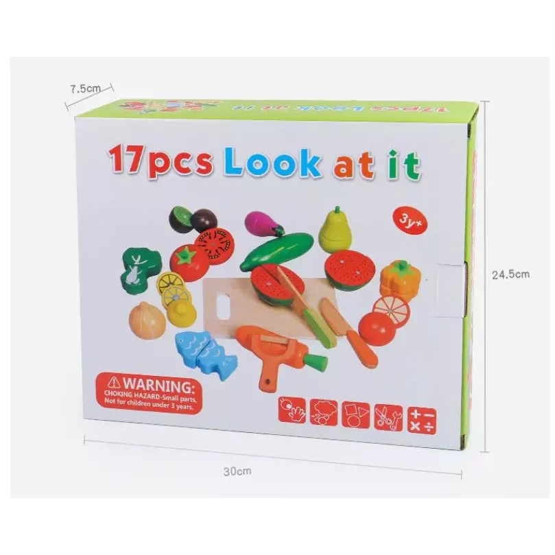 17Pcs Look At It Mainan Masak Masakan Wooden Toys Mainan Kayu Mainan Dapur Anak Perekat magnet