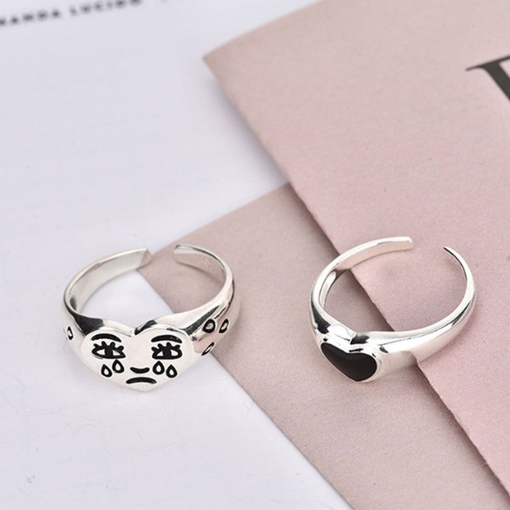 Needway  Korean Finger Ring Chic Party Jewelry Fashion Accessories Cry Face Heart Trendy Creative Personalized Adjustable Thumb Ring/Multicolor