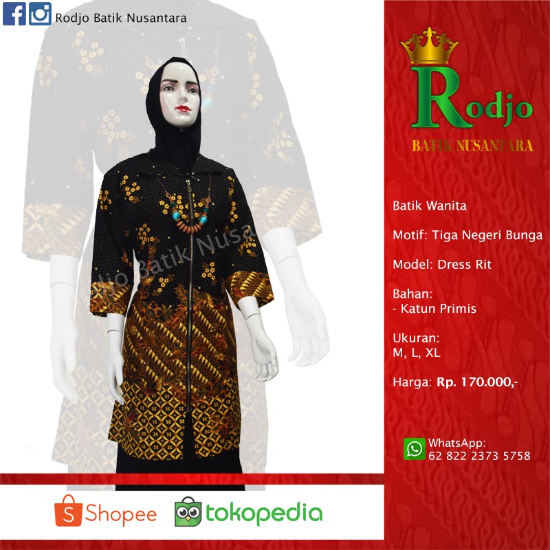 Jual Batik Wanita Motif Tiga Negeri Bunga Model Dress Rit Shopee