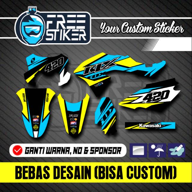 DECAL KLX 150 BF KUNING STABILO BIRU
