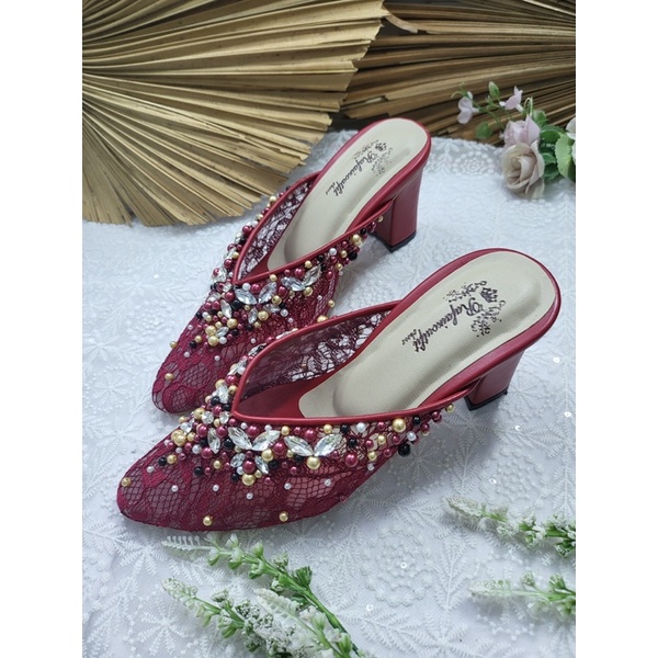 sepatu wedding shoes nafera merah marron tinggi 7cm tahu