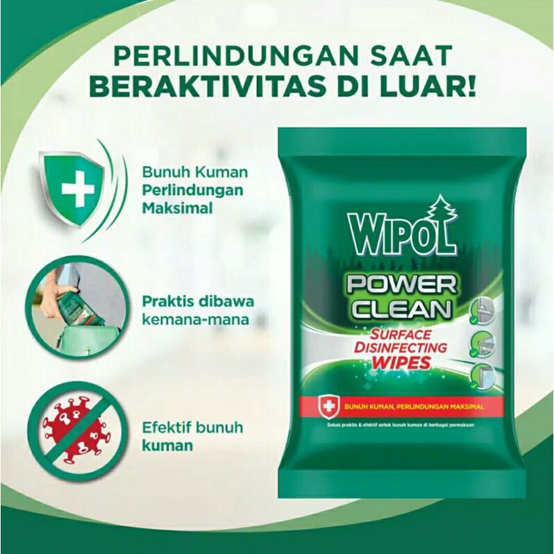 WIPOL WIPES TISU BASAH DISINFEKTAN POWER CLEAN ISI 10 LEMBAR