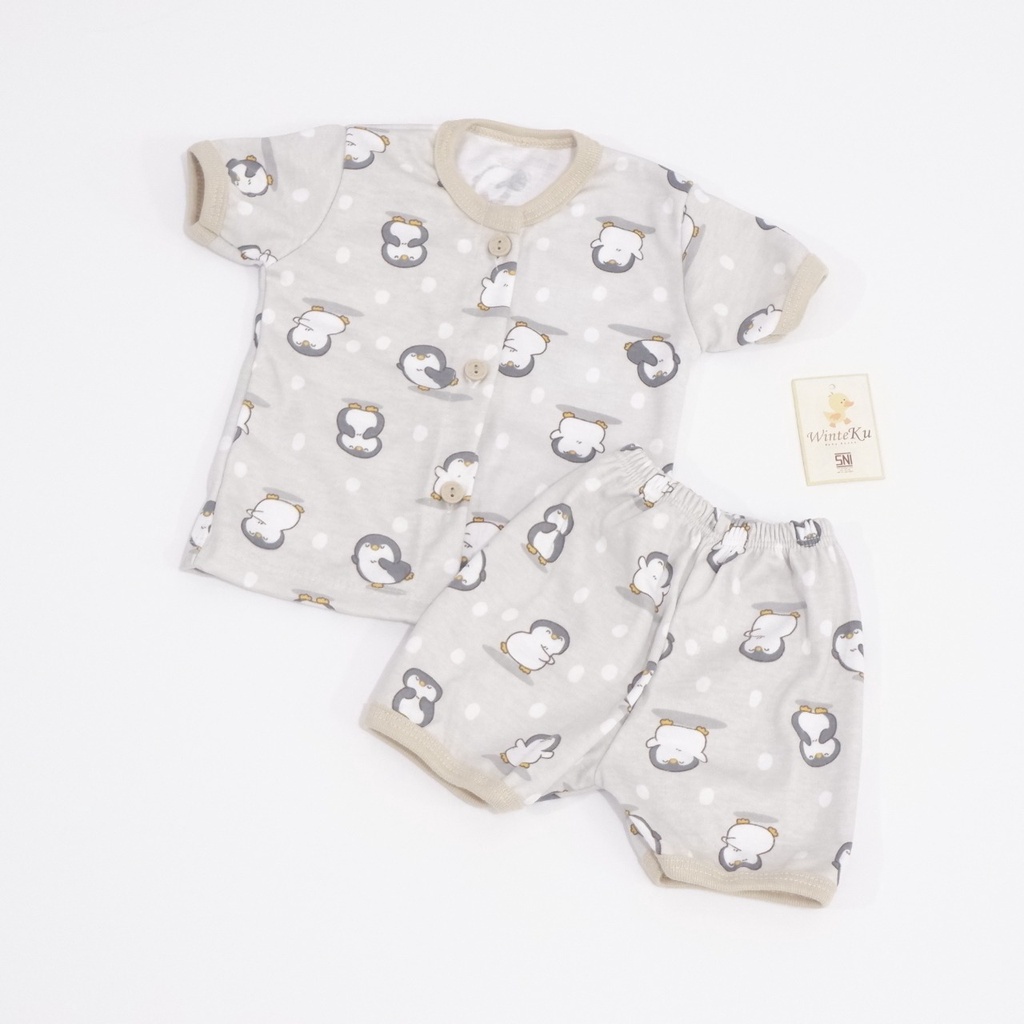 Winteku Baju Setelan Pijama Pendek Kancing Depan Bayi Motif Artic New Born 1 2 Tahun