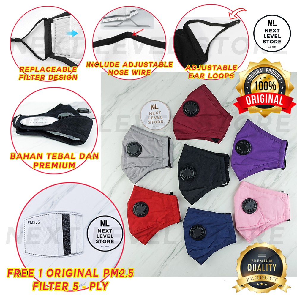 MASKER KAIN N95 KN95 COTTON MASK RESPIRATOR (FREE 1 FILTER PM2.5 ORIGINAL 5 PLY) ORIGINAL - WARNA PILIH DI VARIASI YA