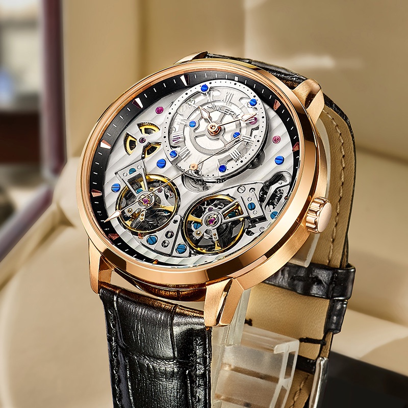 JINLERY Special Double Flywheel Tourbillon Watch Automatic Watch Men Fashion Mechanical 2021 New Wat
