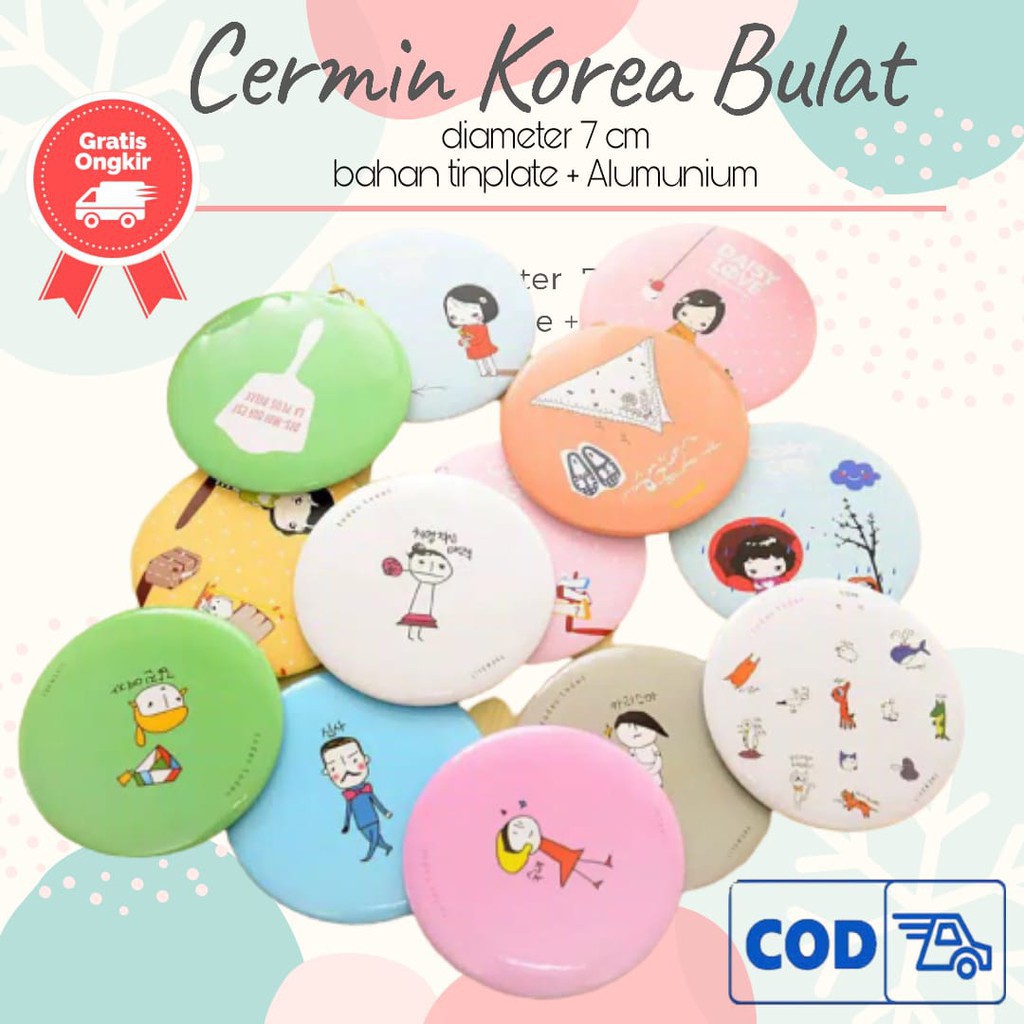 PA Cermin Kaca Bulat Kecil Dandan Rias Motif Kartun Lucu Murah Make Up Cosmetic Kosmetik - PR081