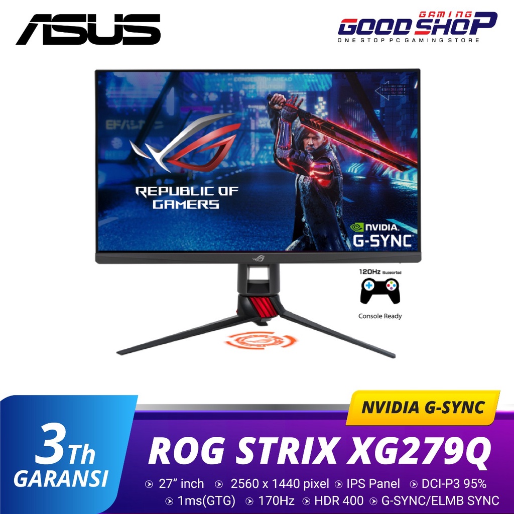 ASUS ROG Strix XG279Q HDR Gaming Monitor 27&quot; WQHD, 1ms, 170Hz, G-SYNC