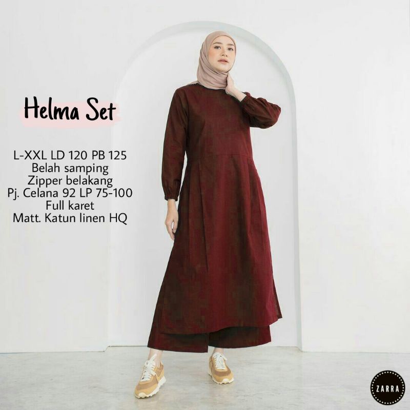 Estusae: Helma Set. Setelan Linen Jumbo. One Set Linen Jumbo. Atasan Long Tunik dan Bawahan Celana K