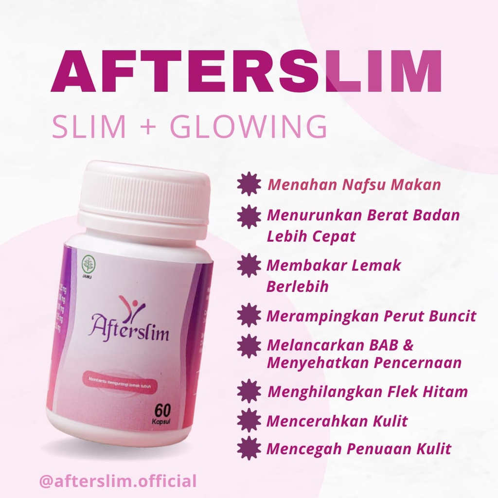 Afterslim Obat Diet Pelangsing Penurun Berat Badan Wajah Cerah Glowing Herbal Ampuh Bpom Ori