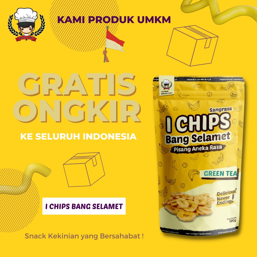 

keripik pisang, I Chips Sangrasa, keripik pisang rasa Green Tea, I Chips Bang Selamet