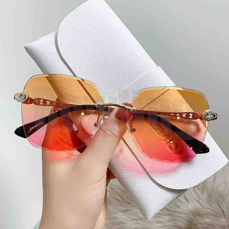 (Rowling)Kacamata  Hitam Terbaru Wanita No Frame Titanium Diamond Style Kacamata Fashion Murah/Kacamata Sunglasses Import Wanita Kacamata Fashion-Ka-136 Oren/Pink