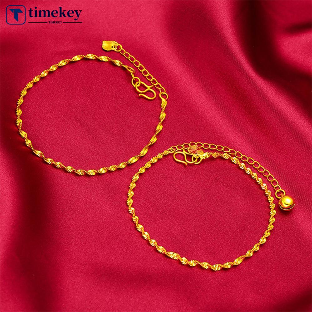 Timekey Gelang Bangle Keberuntungan Desain Gelombang Air Warna Emas Untuk Wanita D1P4