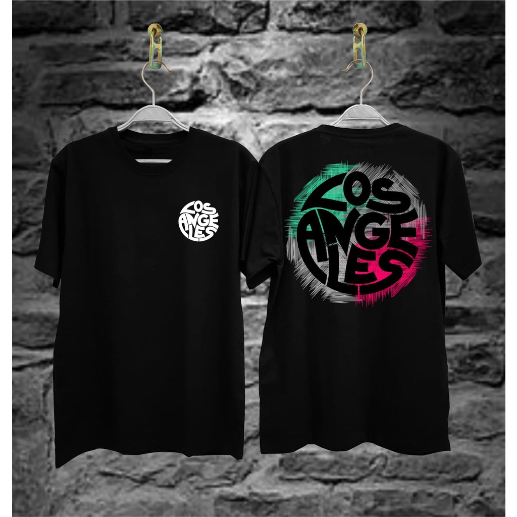 Kaos Tshirt Pria Terbaru Los Angelas Logo Hitam Distro Lengan Pendek Motif Sablon Bergambar Keren