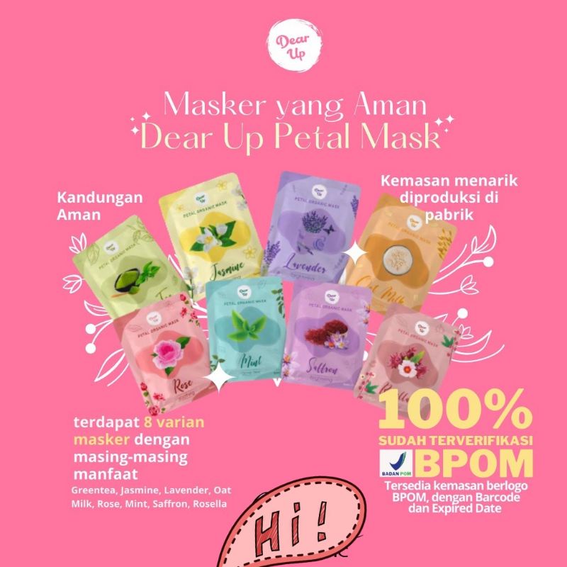 ✨DAFIA_STORE✨Dear Up Petal Organic Mask 10g | Masker Wajah Organik | Face Mask | BPOM HALAL