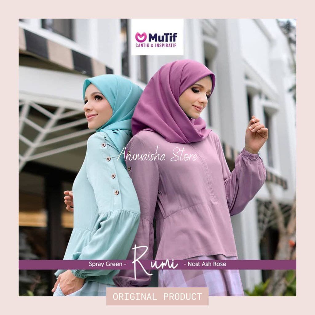MUTIF Gamis Casual Rumi Purple-Green Spray Bahan Katun Premium Adem