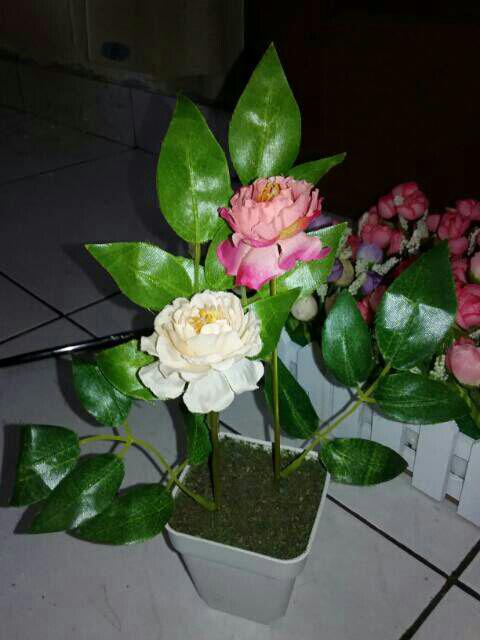 Vas Pagar Kayu Dan Bunga Mawar Lotus Artificial Shabby  Home Decoration