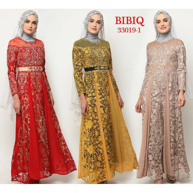 Gamis Brokat Pesta Mewah Bibiq 31930- Bibiq Fashion Maxidress Baju Muslim Import Bahan Brukat