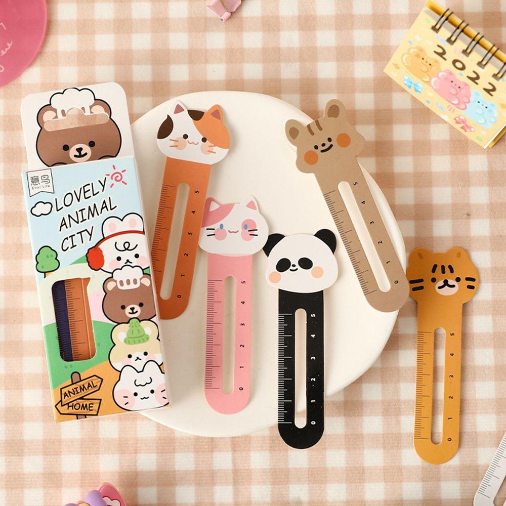 Lanfy Penggaris Bookmark Penanda Halaman Anak Siswa Alat Tulis Beruang Lucu Anak Kucing Perlengkapan Sekolah Kartun Hewan Halaman Label