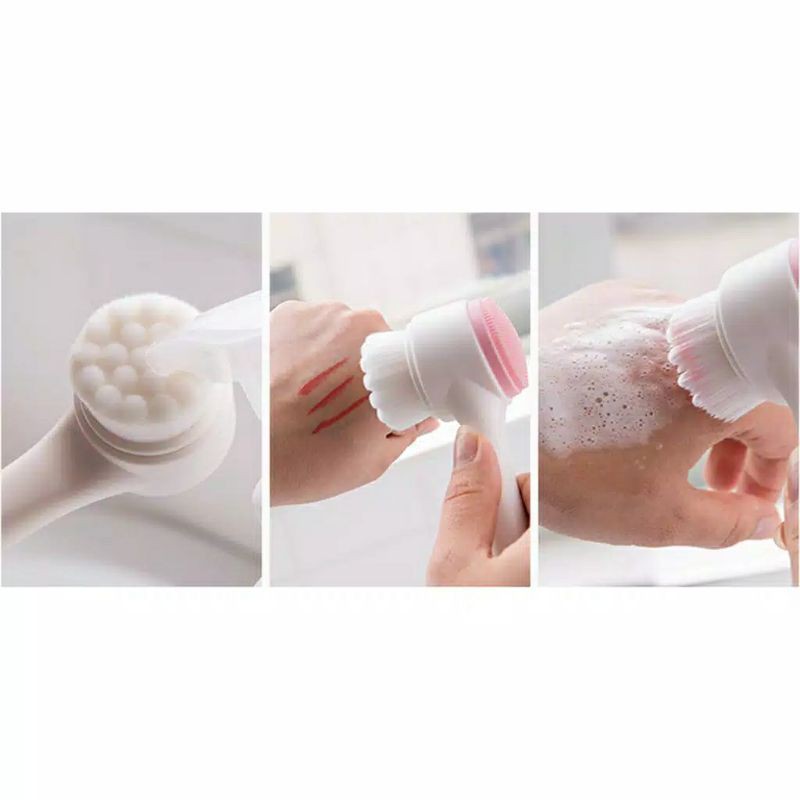 Silicone Brush Alat Cuci Muka Silikon Sikat Pijat 2 Dua Sisi Gagang Pembersih Wajah