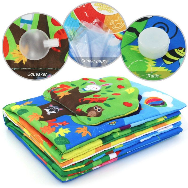 Buku Kain Bayi Edukasi Aktivitas Montessori Busy Soft Cloth Book Teether Soft Baby Crinkle 3D Touch Fabric Quiet Book - Zip, Button, Buckle ,Lace, Early Learning Basic Life Skills Soft Sensory Toy Kado Bayi Buku Bantal Kerincingan Newborn