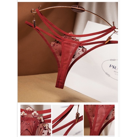 (COD) Celana Dalam Wanita Bordir Fashion G String Lace Berongga Transparan Low Waist Thong C230