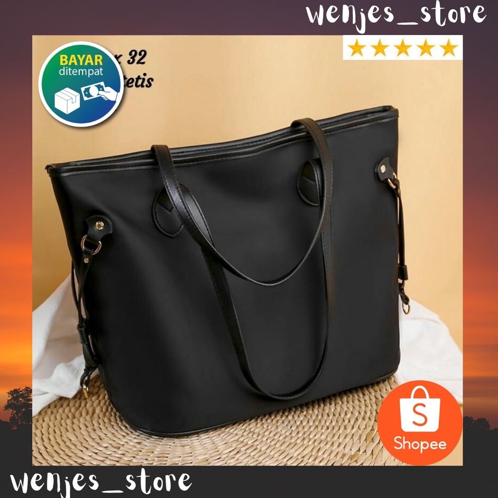KKV - JM Tas Bahu Wanita Kulit Hitam Glossy Black Leather Shoulder Bag Butterfly Chain