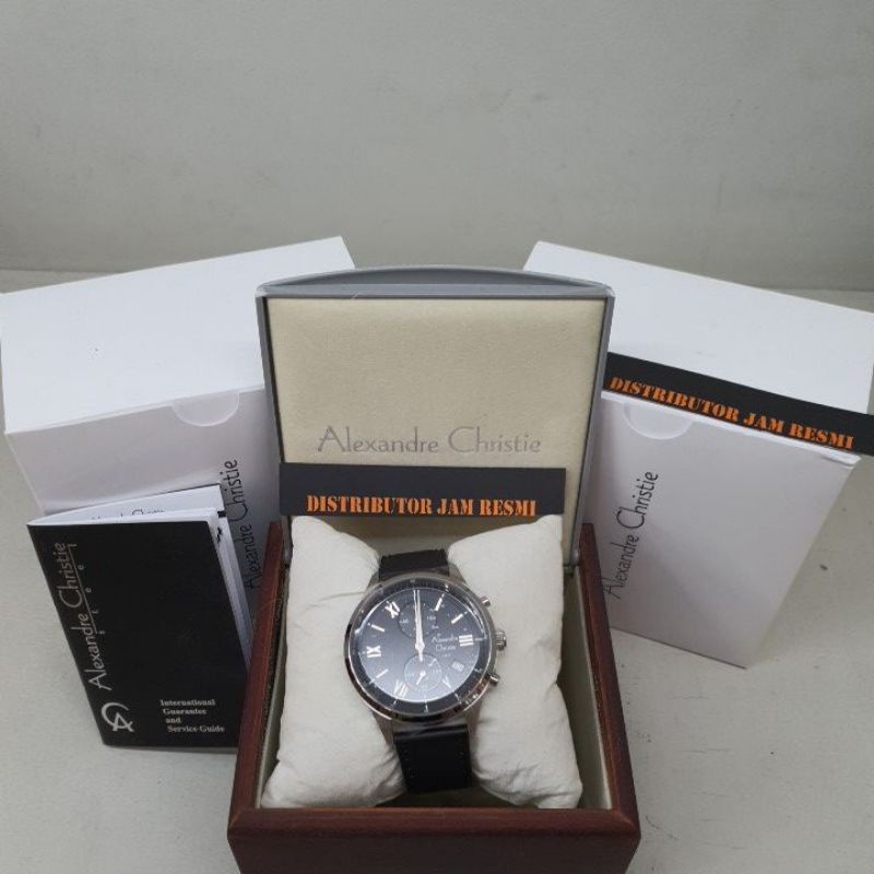 Jam Tangan Pria Alexandre Christie AC6575MC AC 6575 MC AC6575 MC AC6575MC Silver Black Leather