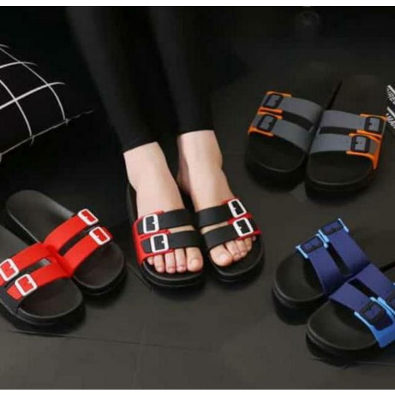 Sandal Selop Pria wanita Karet Motif Gesper