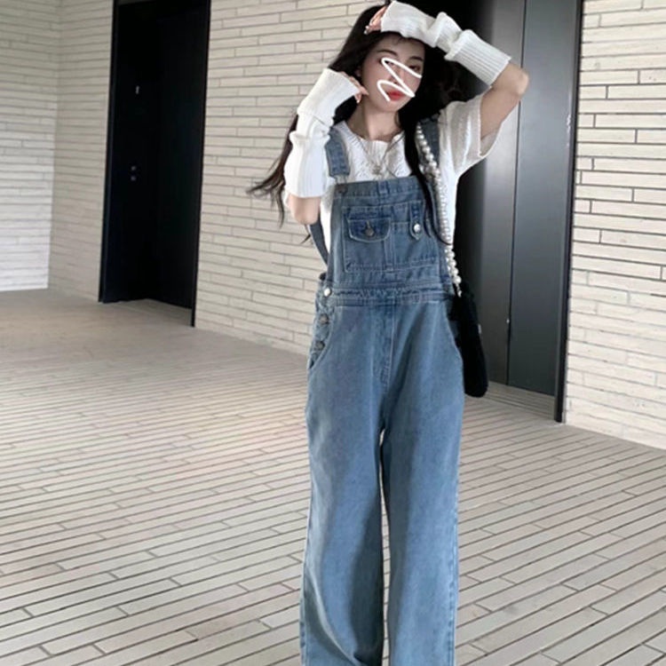 toyoung ceiling small slim denim overall wanita jeans musim semi lurus longgar