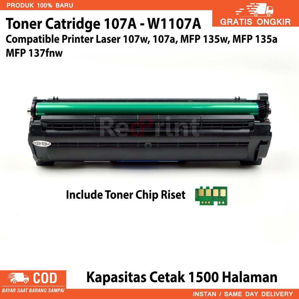 Toner Cartridge W1107A  Printer LaserJet MFP 135A, 135W, 137 fnw, 107A , 107W, TONER PREMIUM+CHIP