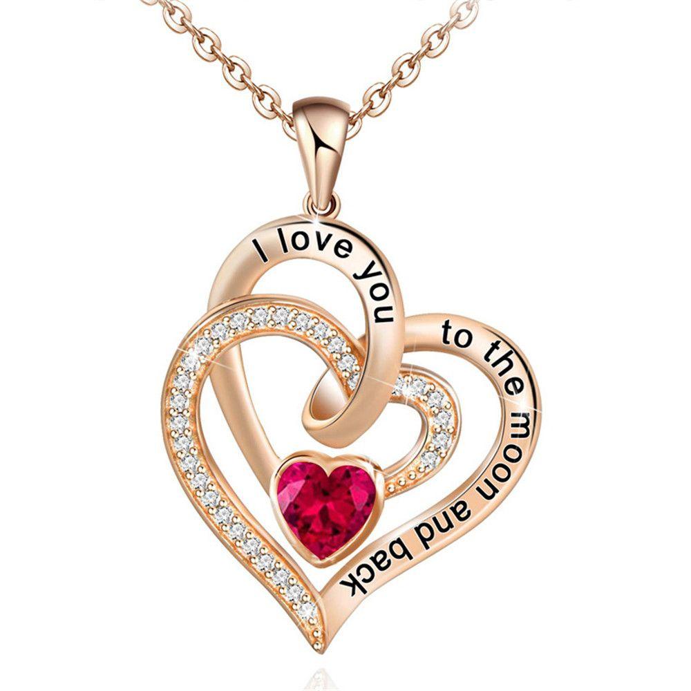 Lily Heart Kalung Istri Ibu Wanita Rose Gold I Love You to The Moon and Back