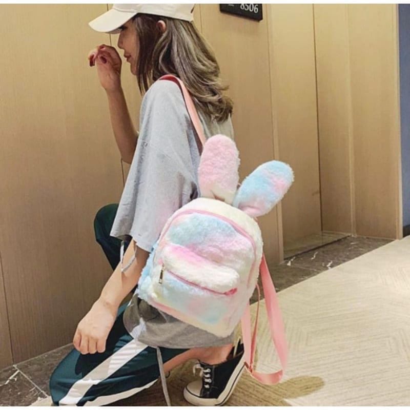 TAS RANSEL FASHION WANITA ANAK DAN DEWASA KELINCI LITTLE BUNNY BAHAN BULU HALUS TALI ADJUSTABLE